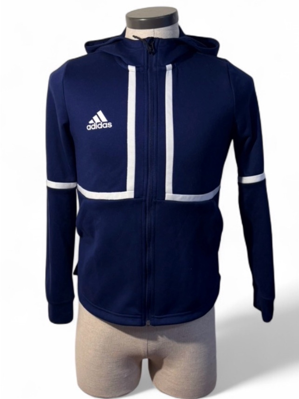 adidas Women's Navy White Hooded Track Jacket Full Zip Pockets Size M